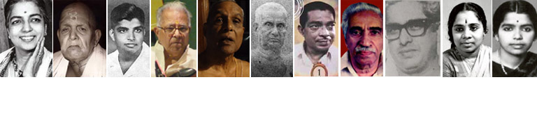 രുഗ്മിണി അരുണ്ഡേൽ, ചെമ്പയ്‌ വൈദ്യനാഥഭാഗവതർ, പാലക്കാട് മണി അയ്യർ, ടി എൻ കൃഷ്ണൻ, കലാമണ്ഡലം നാരായണൻ നമ്പീശൻ, ഗുരു കുഞ്ചുക്കുറുപ്പ്, എസ് കെ പൊറ്റക്കാട്, പവനൻ, വി അബ്ദുള്ള, പി ലീല, പി പത്മിനി,